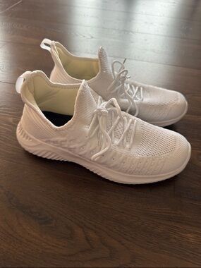 All-White Knit Athletic Sneakers